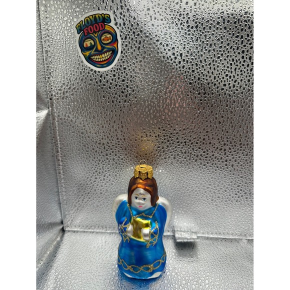 Other - Vintage Blown‎ Glass Angel Ornament Blue Robe Gold Glitter Wings Christmas
